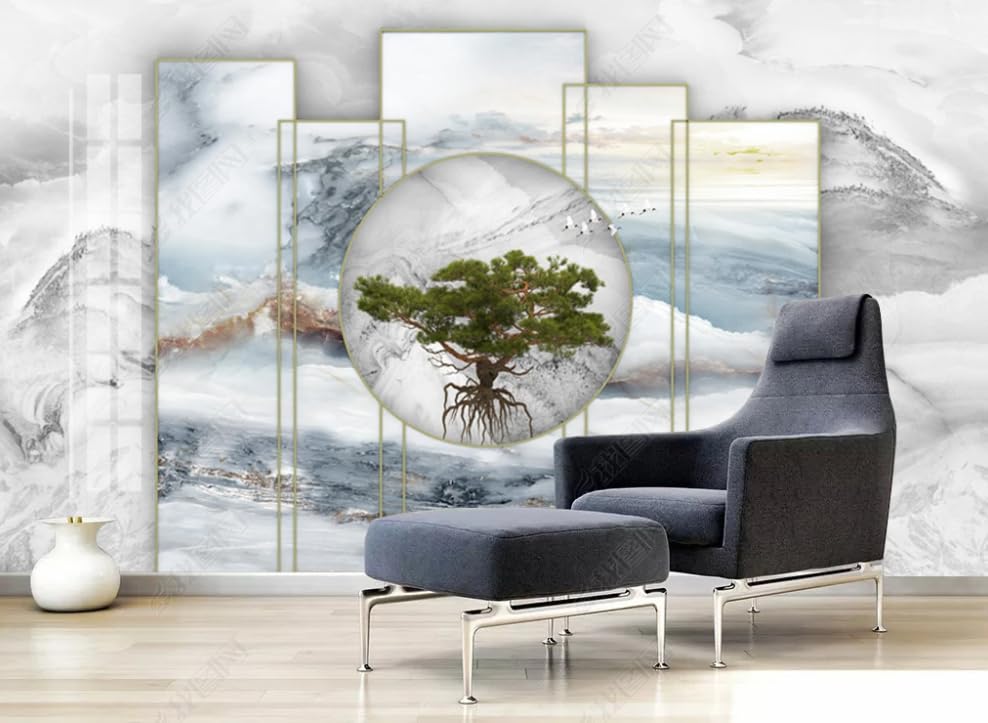 Papier Peint Intissé Pin Marbre Décoration Murale Salon Grand Format 350x256