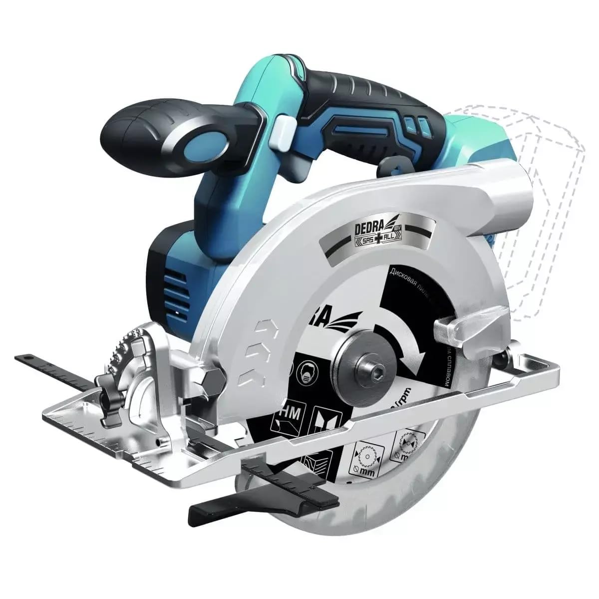 Sierra circular inalámbrica para madera, motor sin escobillas, 18 V, 4000 rpm, diámetro del disco 165 mm, ángulo de corte 45°, con dispositivo de protección contra encendido accidental, sin batería ni