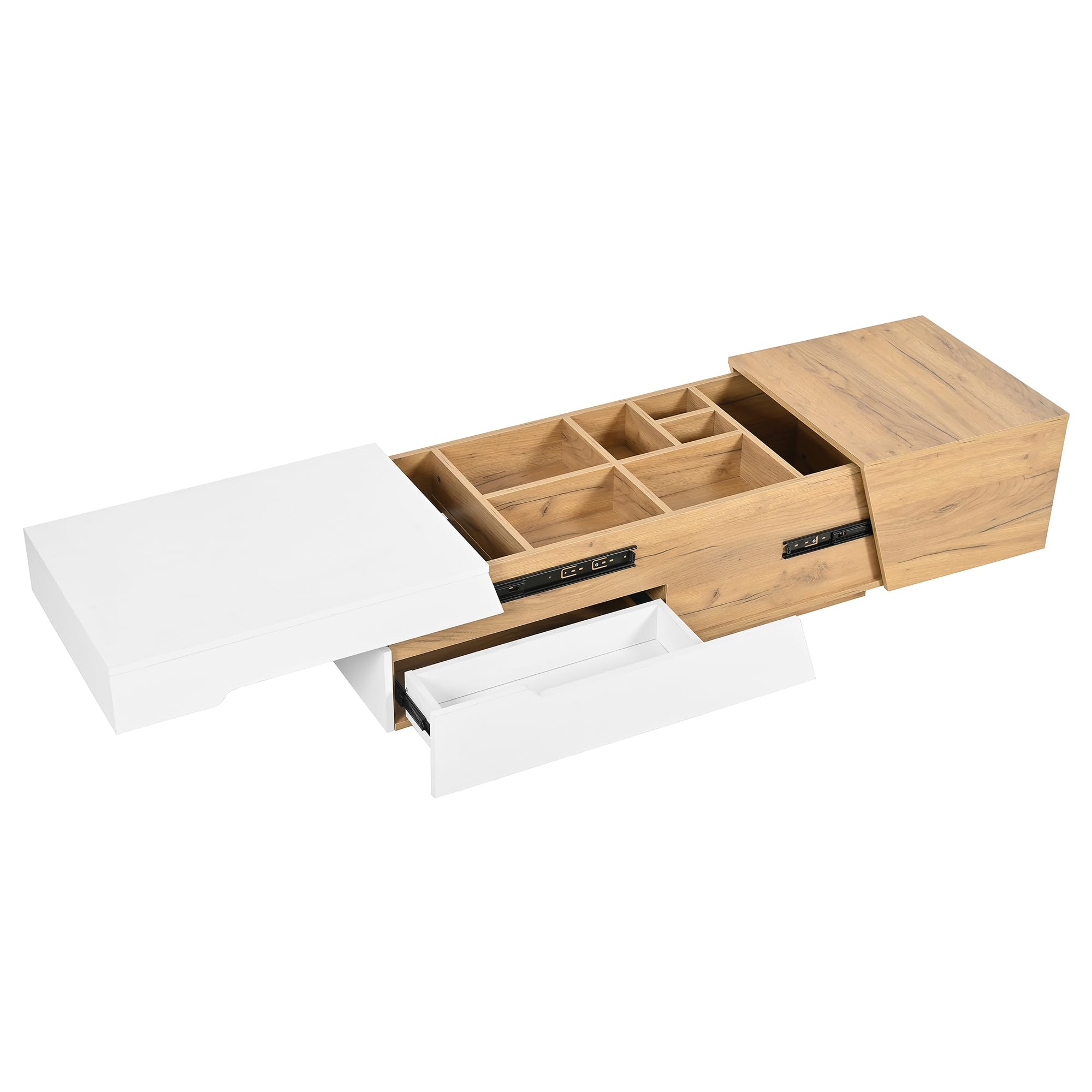 SUKY Mesa de centro extensible, mesa de salón con cajones, mesa auxiliar con estructura de bloques de color, 120 x 50 x 37,5 cm, color blanco y madera