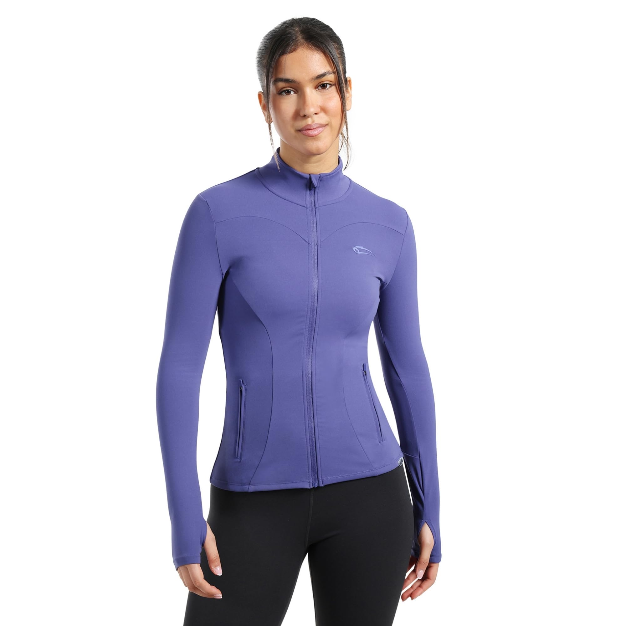 SMILODOX Sportjacke Damen Kenna, Laufjacke mit Stehkragen, Sport Oberteil mit tailliertem Schnitt & Daumenlöchern, Körperbetonte Sportjacke, Fitness Oberteil ideal für Freizeit, Sport, Laufen & Yoga