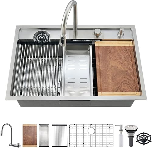 Miniatura 130 de Fregadero de cocina negro de 33 pulgadas con grifo - Fregadero de cocina negro de 33 x 22 pulgadas, fregadero de cocina y grifo de 10 pulgadas