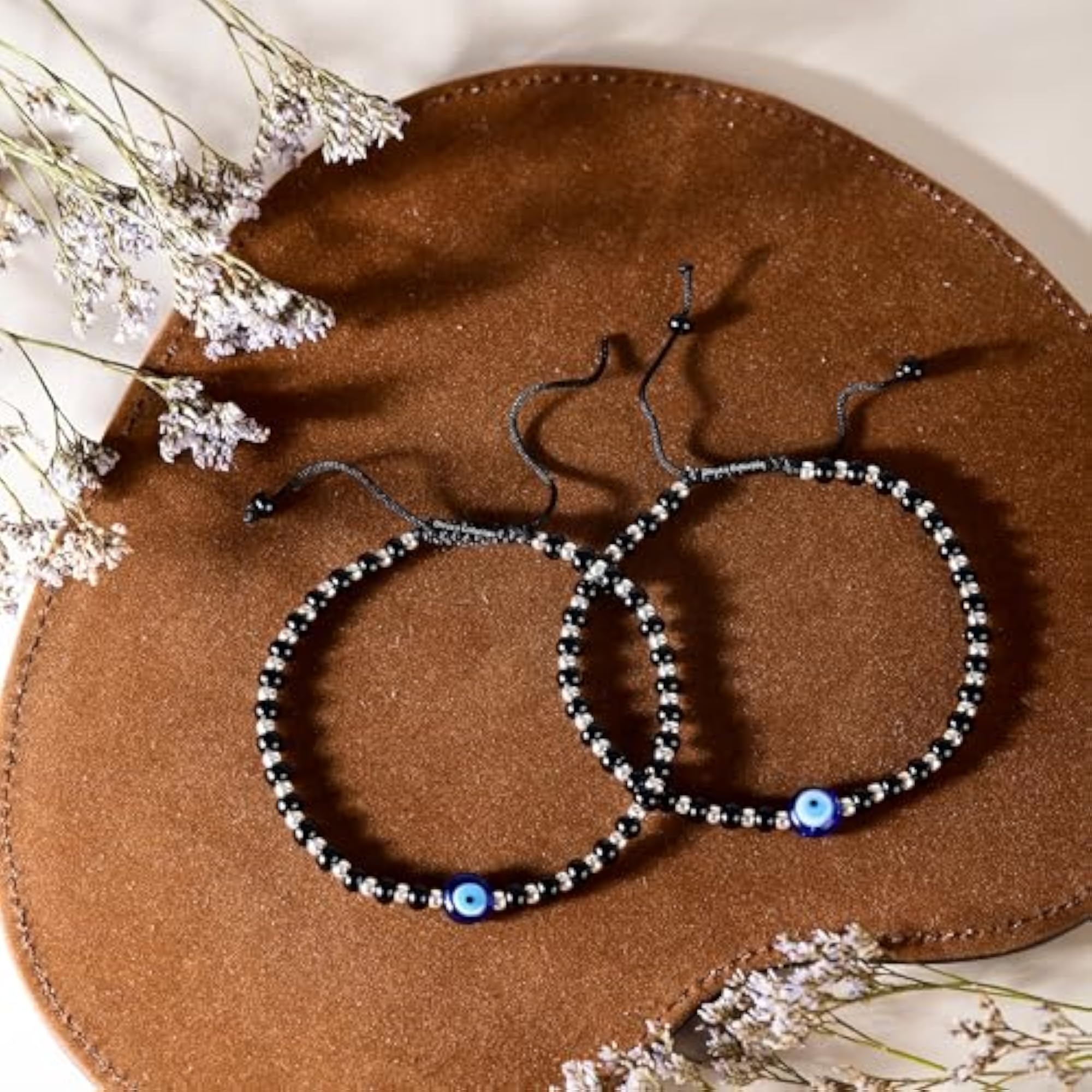 Women's 925 Silver Adjustable Black Thread Evil Eye Nazariya Anklet