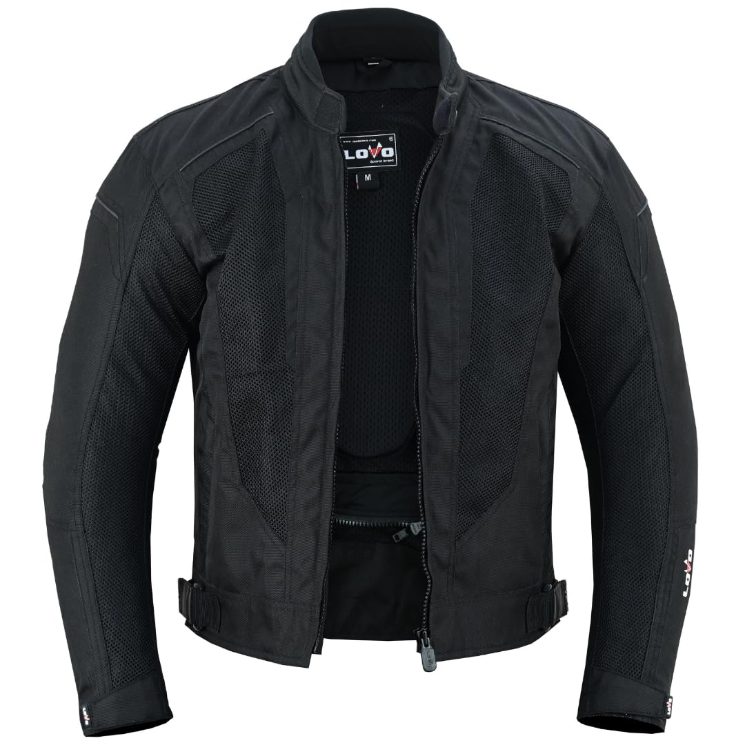 LOVO Giacca estiva da moto, design traforato, colore nero (Unisex)