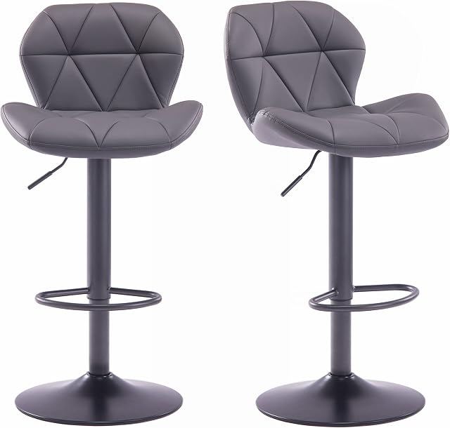 HNNHOME Set Of 2 Modern Luna Padded Swivel Height Adjustable Faux Leather Breakfast Kitchen Barstools Chairs (All Grey, Faux Leather)