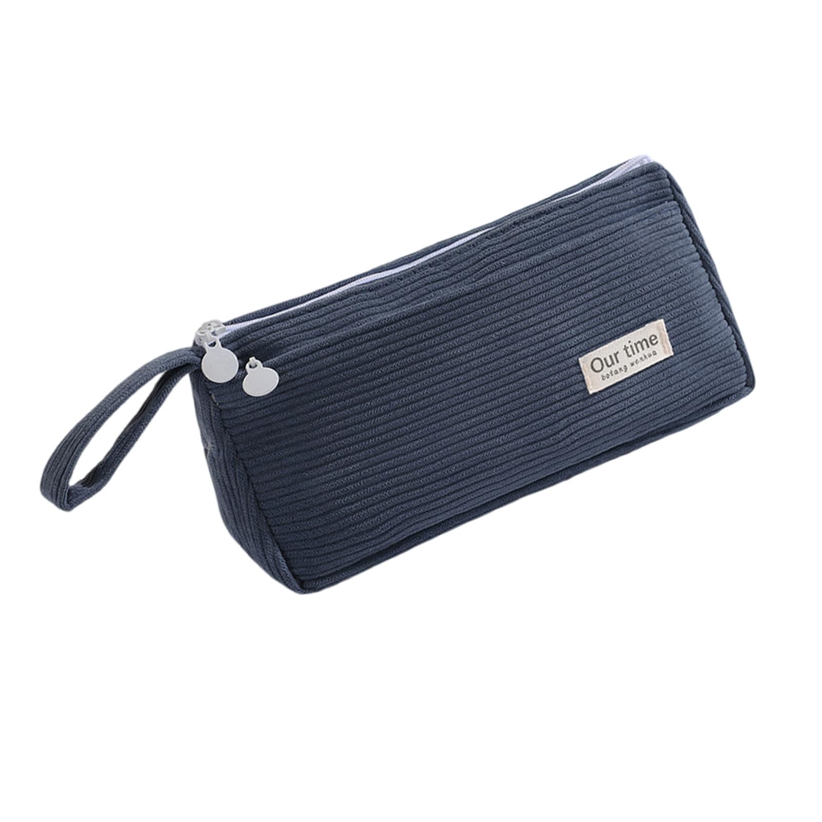 Kalttoy Blue Weight Corduroy Pen Case Double Layered Pen Pouches With 2 Compartment Pencil Case Travel Cosmetic Storage Bag Fabric Pencil