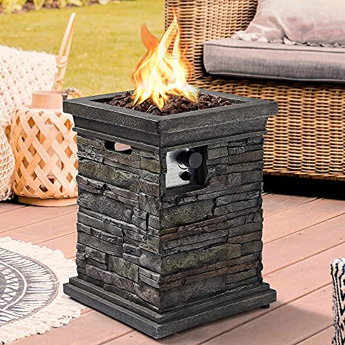 Great Price! Ehomexpert Propane Fire Pit Column, Square 30000 BTU Outdoor Gas Fire Pit Table for Out...