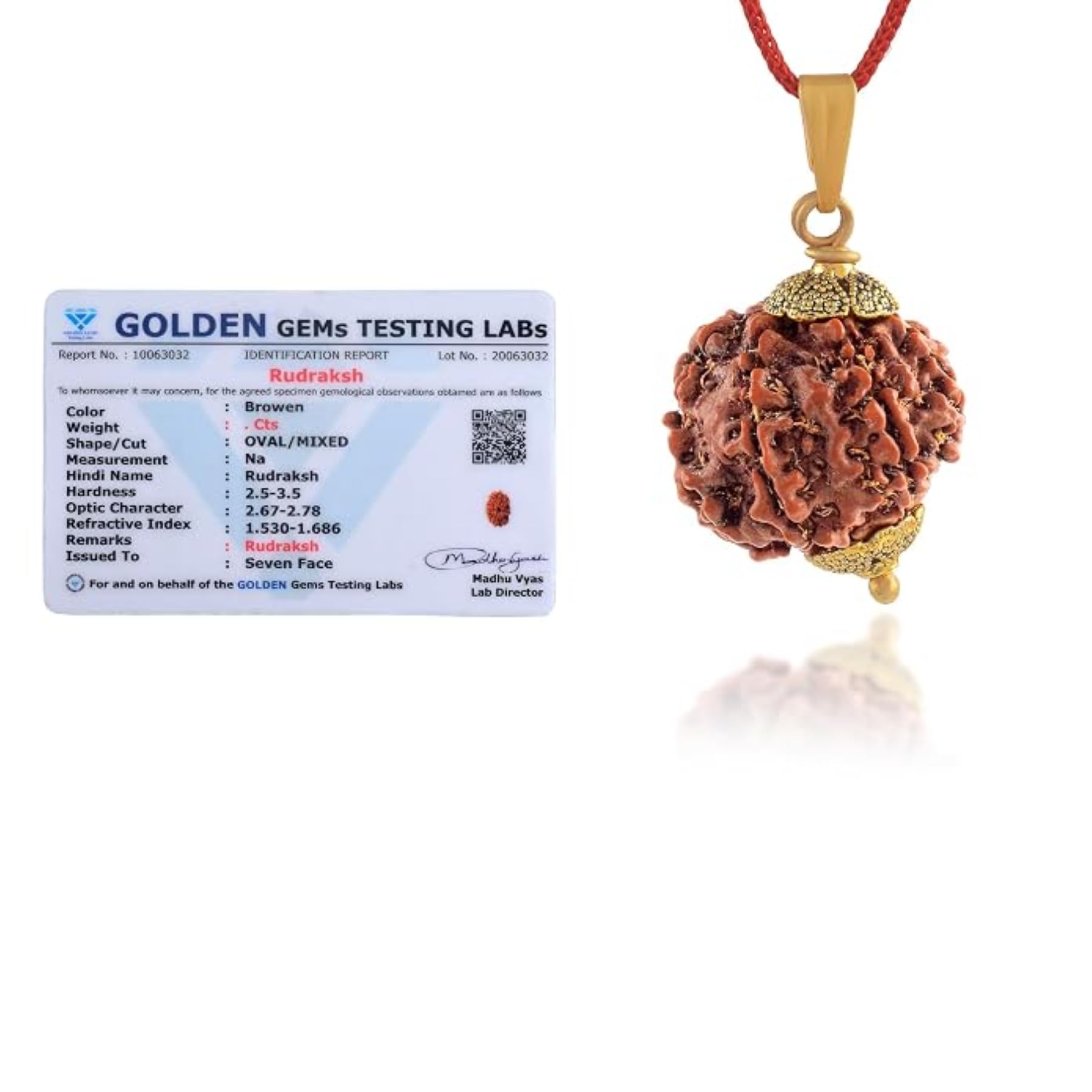 7 Mukhi Rudraksha Pendant for Men with Gold Plated Cap-image-12