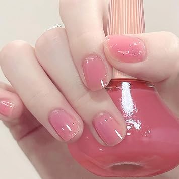 COSMOO Jelly Pink Nail Polish 12ml, Peach Quick Dry Translucent Nails Lacquer for Nail Art Varnish, Long Lasting Sheer Pink Polish for Girls, 0.41 fl oz
