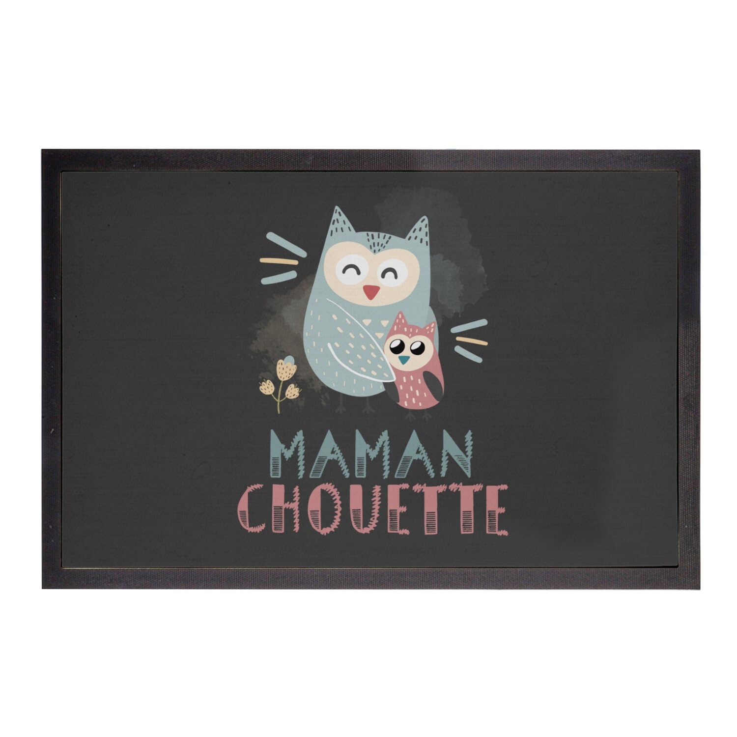 Paillasson noir de qualité supérieure Maman Chouette 75x50cm