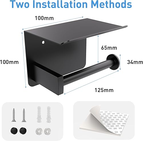 Miniatura 5 de LELIZAZA Soporte de papel higiénico autoadhesivo con estante para teléfono, soporte de rollo de papel higiénico montado en la pared, se adapta a