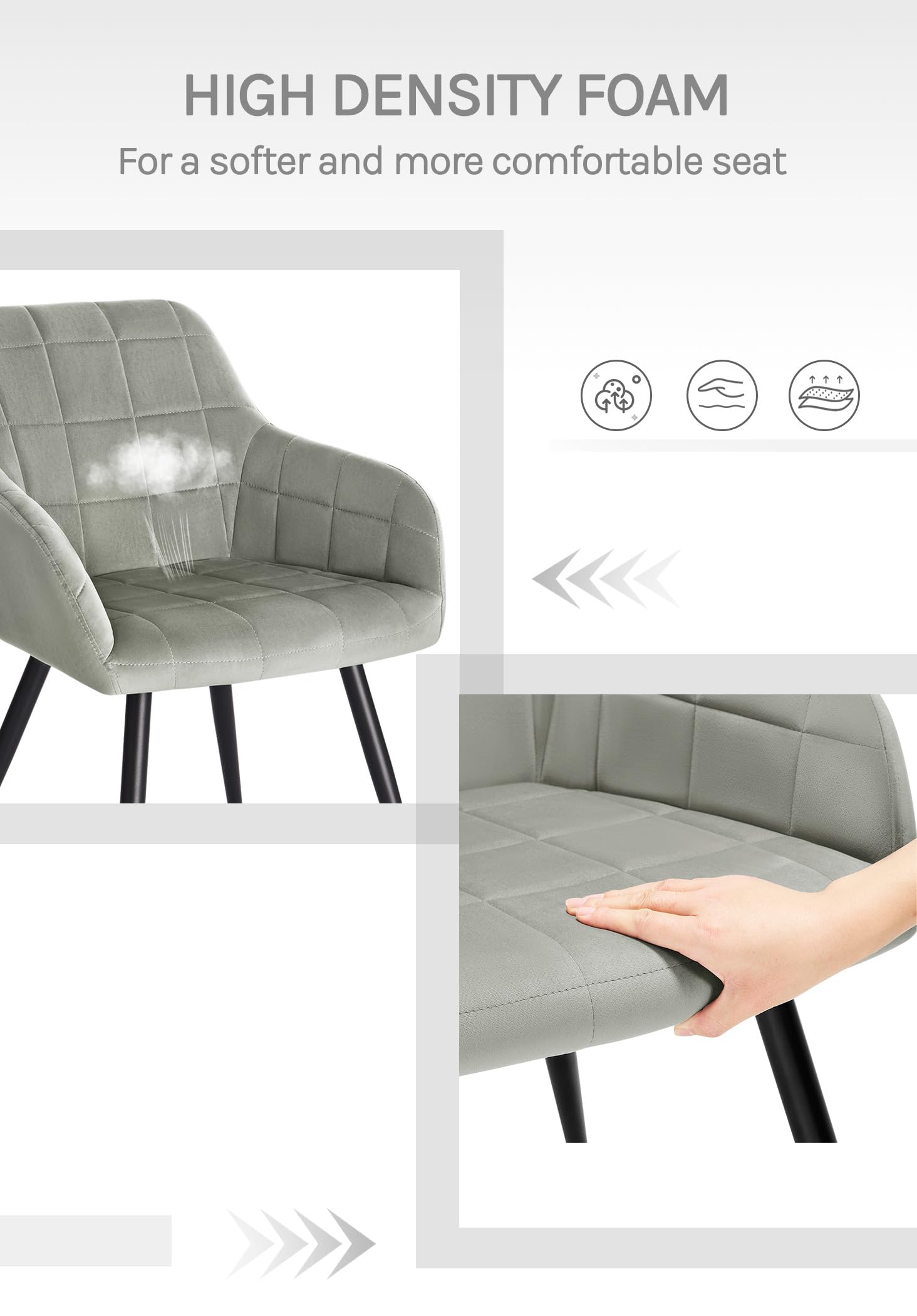 WOLTU 2 x donkergrijze eetkamerstoelen fluwelen stoel voor keuken/woonkamer/café,BH259dgr-2