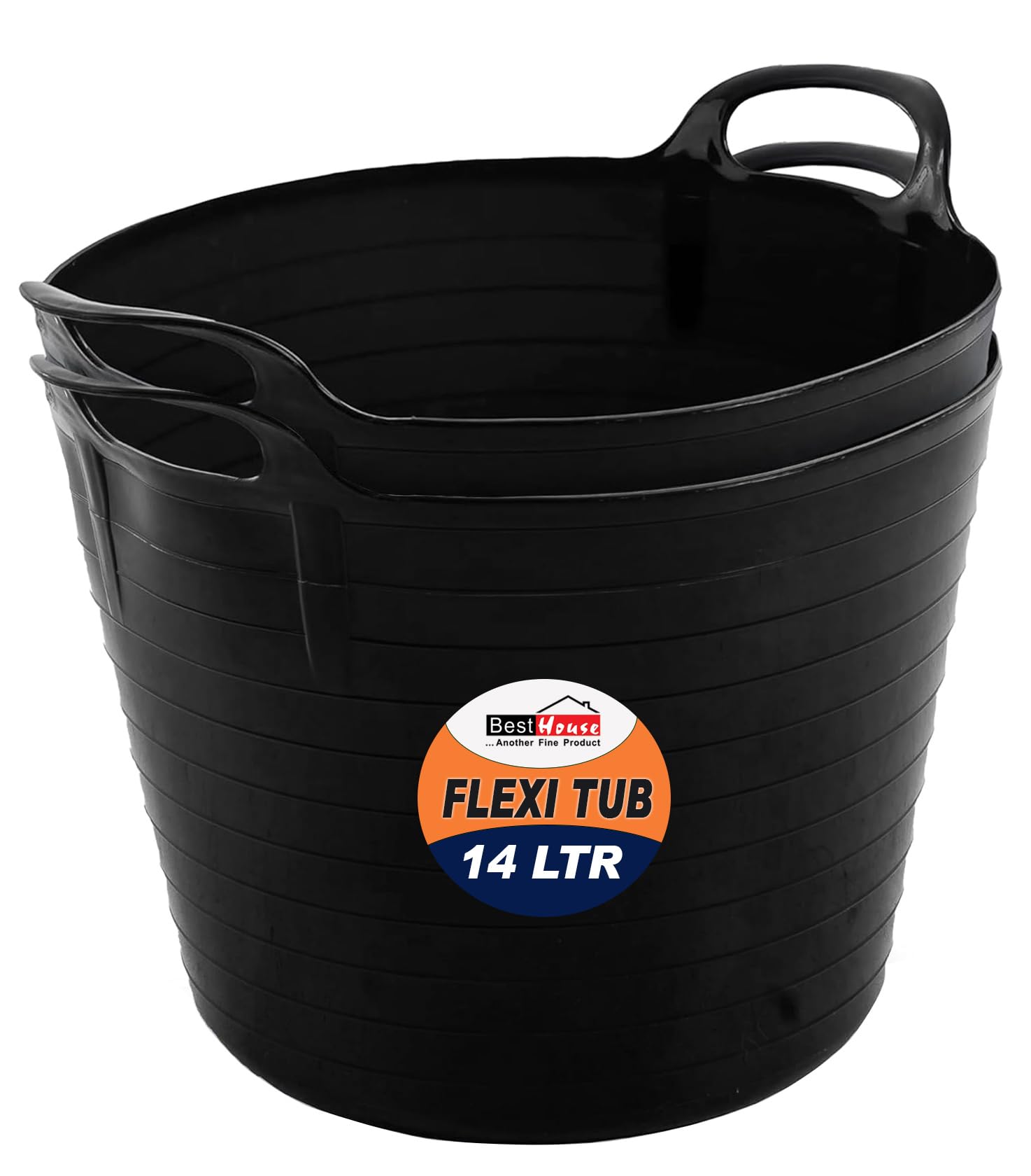 Best House | 2 Pcs of Flexi Tub with Handles | 14 Litres | Black | Garden Tubs | Plastic Storage Container for Home, Washing, Garden Waste and DIY Projects - (Pack of 2)