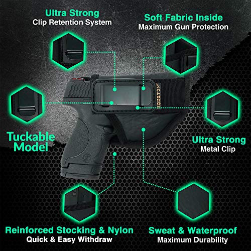 IWB Tuckable Gun Holster for Men Concealed Carry Glock 26/27 / 33, Shield, Taurus 709, Taurus Pro C, Walther P22, Beretta Nano - Gun Holster for Women/Men - Concealed Holsters by Houston (Right)