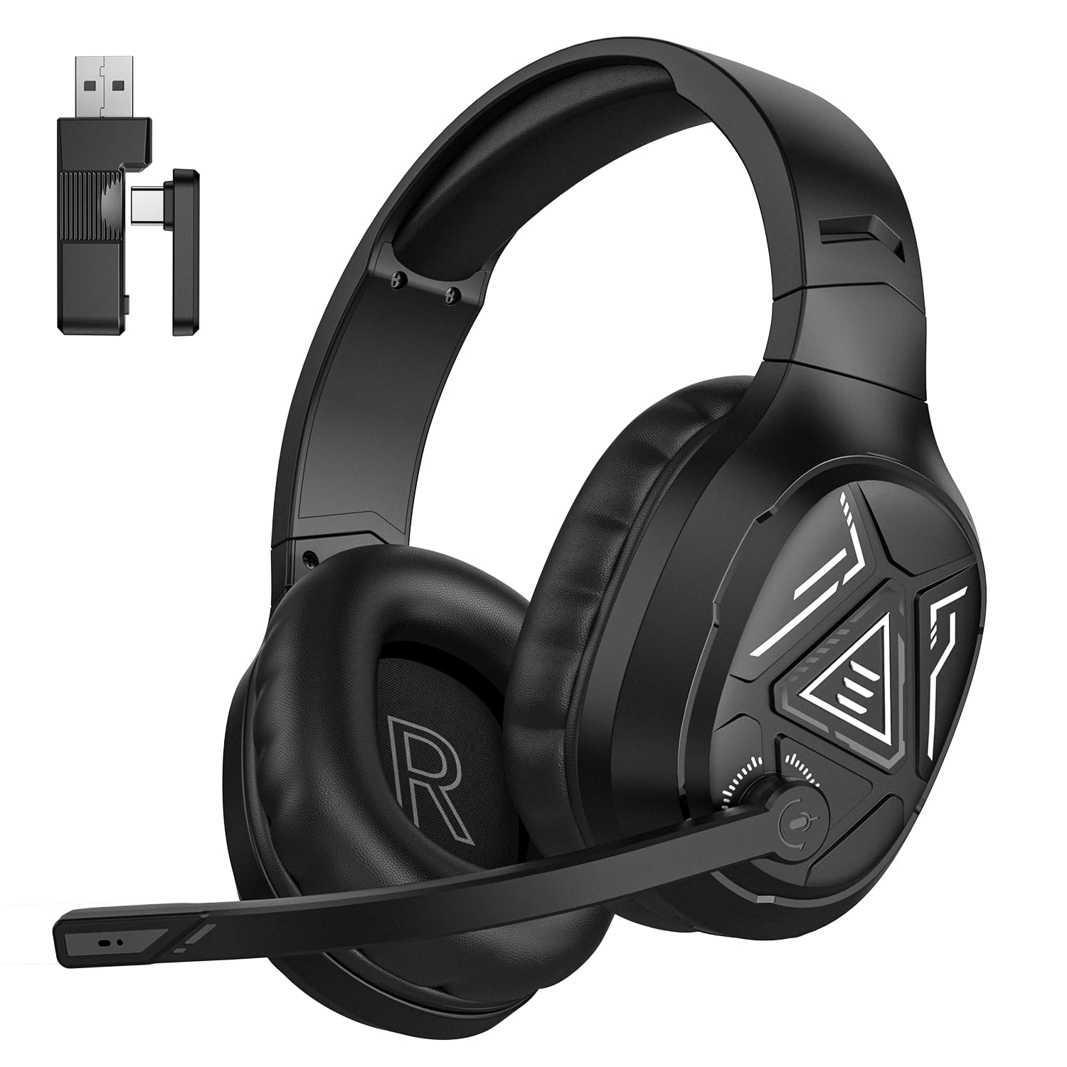 EKSA - Cuffie da gaming wireless per PS4 PS5 PC, cuffie Bluetooth 2.4G con microfono, suono Surround 7.1, ENC e luce RGB, cuffie da gaming USB senza fili, 52 ore di durata della batteria, jack da 3,5