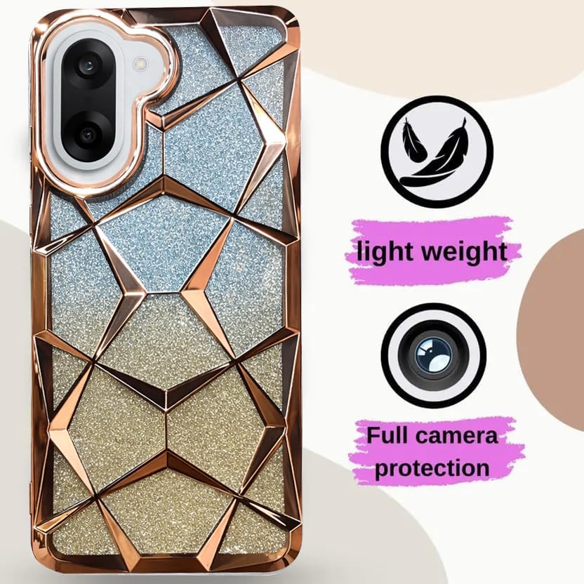 Image of VONZEE Gradient Glitter Case for ONE Plus NORD CE5, Luxury Electroplated 3D Cube, Diamond Bling Shiny Soft TPU Clear Shockproof Women Girls Protective Oneplus Nord CE5 Phone Cover (Gold)