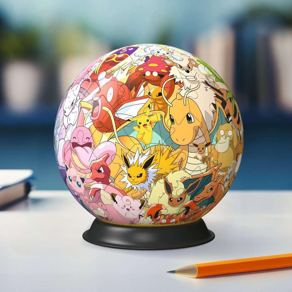 Ravensburger - Puzzle 3D Ball - Pokémon - A partir de 6 Ans - 72 pièces numérotées à Assembler sans Colle - Support Inclus - Diamètre : 13 cm - 11595