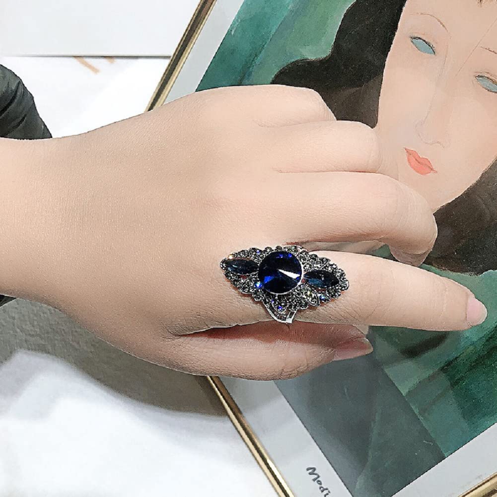 WBDWWTD Personalisieren Sie den klassischen, traditionellen 5-Karat-Königsblau-CZ-Kronen-Halo-Oval-Zirkonia-Simulationssaphir-Verlobungsring für Frauen mit eingelegtem Topas-Verlobungsring,