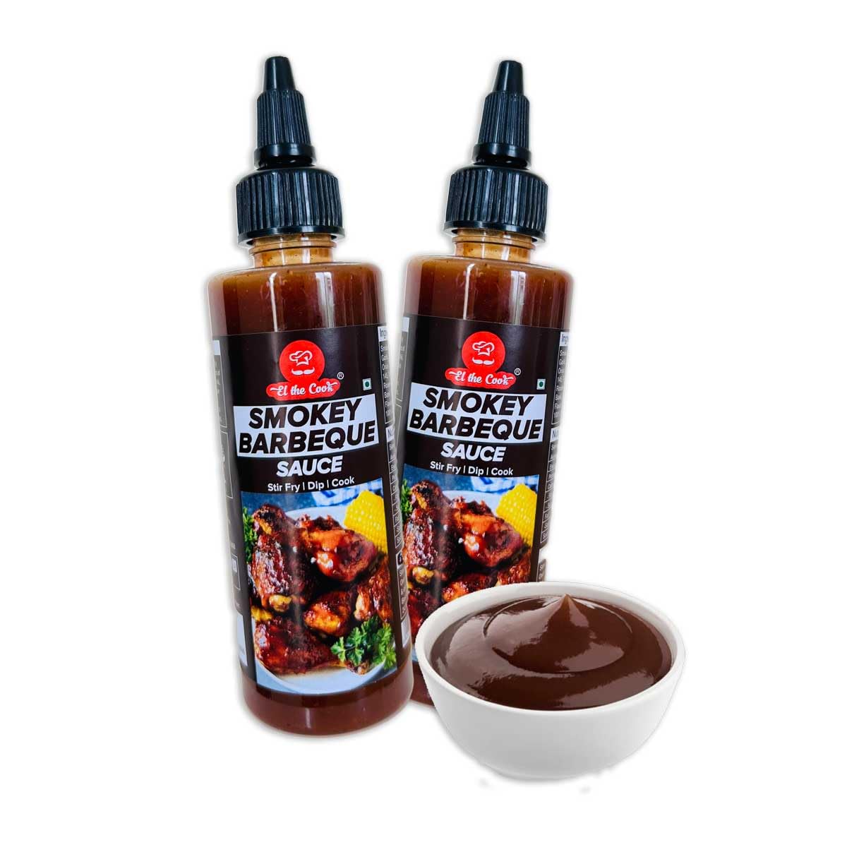EL The Cook Smokey Barbeque Sauce | For cooking, grilling, BBQ, dipping in wraps, burgers, rolls, pizzas | Sweet, Smoky, Spicy, Tangy Flavour | Natural, Fat-free, Vegan, Gluten-free | Pack of 2 x 110g