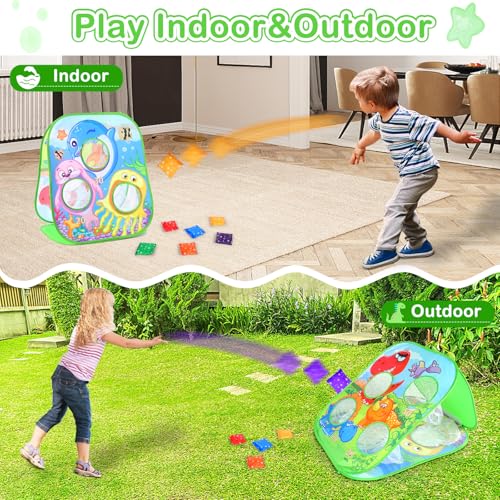 Sisland Bean Bag Toss Game for Kids, Dinosaur Corn Hole Outdoor Toy for Toddler, Outside Yard Party Lawn Backyard Games Birthday Gift for Boy Girl Age 3 4 5 6 7 8