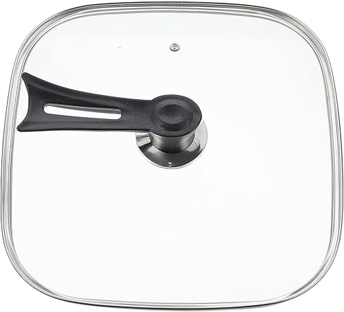 Miniatura 2 de Luxshiny Tapa cuadrada de vidrio para untar, para sartenes de hierro fundido, tapa de sartén con asa, tapa universal para olla, cubierta de sartén
