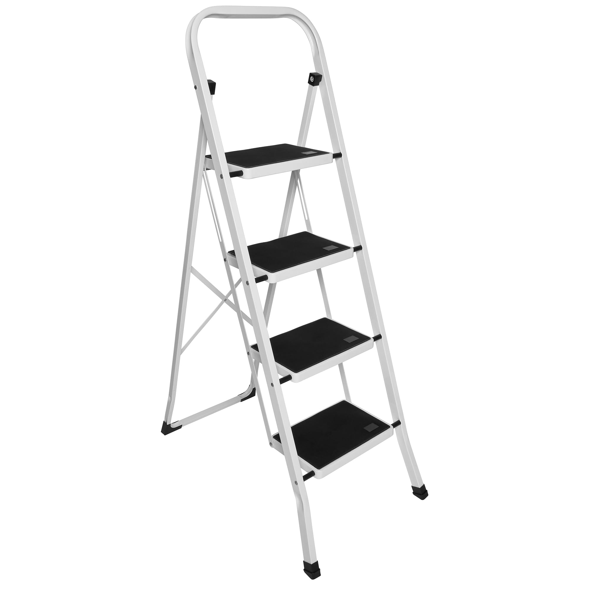 ASAB Folding Step Ladder - Non-Slip Step Stool with Handrail (4 Step Folding Ladder)