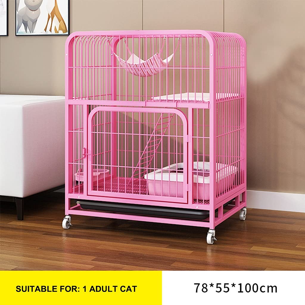 Katzenkäfig Katzenstreu Für Den Innenbereich Doppellagiges Katzenhaus Mit Zubehör Wie Hängematte Isomatte Katzentoilette Usw (Color : Rosa, S : 78x55x100cm)