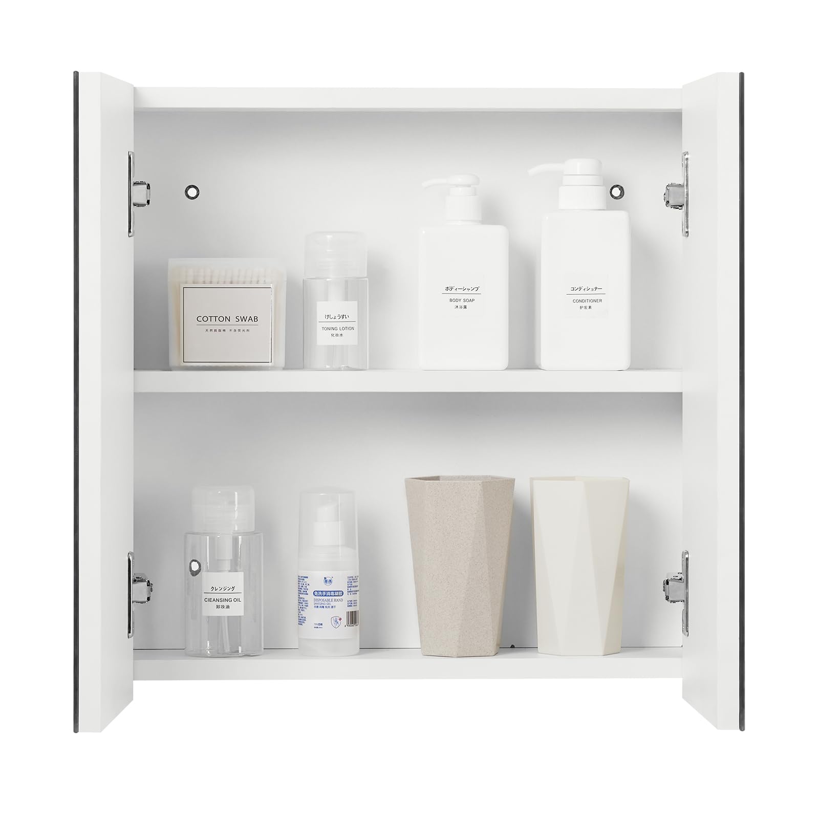 Mondeer Armario de Pared con Espejo de baño, Armario de Almacenamiento con 2 Puertas y 2 estantes, de Madera, Estilo Moderno, para baño, 45 x 13 x 45 cm, Color Blanco