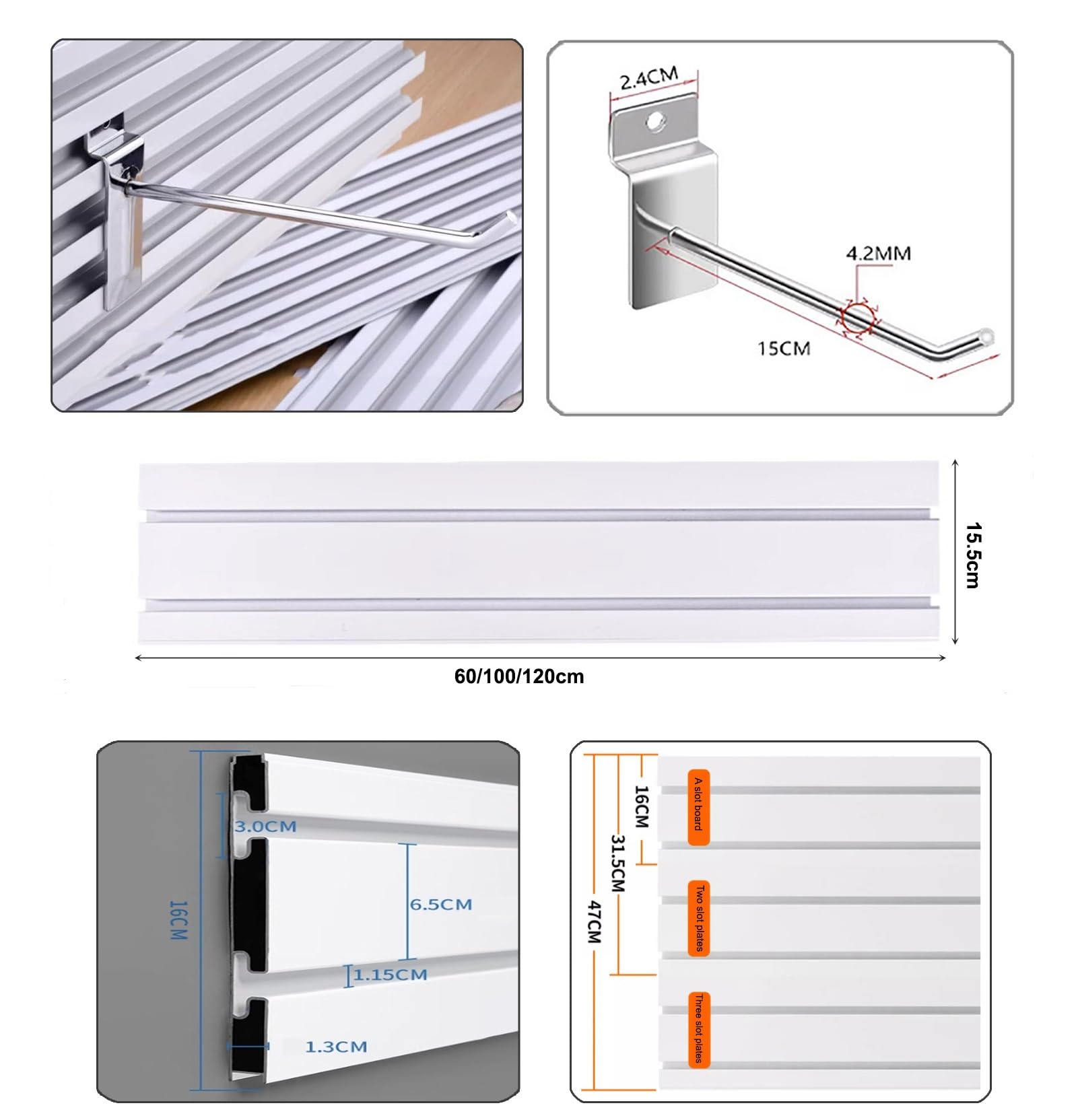 Estante de almacenamiento para tablas de listones con ganchos de 15 cm