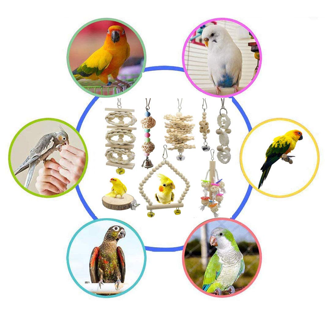 Juguetes de Loro Pájaros 8 Piezas con Juguete de Masticación y Columpios de Perchas Usado para Jaula de Aves - Decoracion de Pajarera y Campana Colgante Hamaca para Periquitos, Cockatiels #2