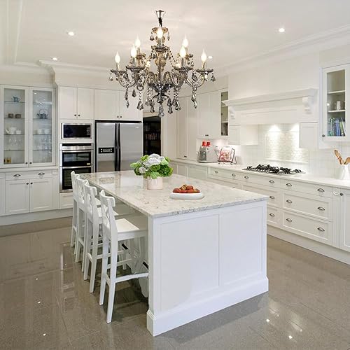 Miniatura 3 de Candelabro de cristal de lujo gris humo, doble capa K9 lámpara de araña de cristal de 9 luces estilo vela lámpara de techo de cristal para comedor,