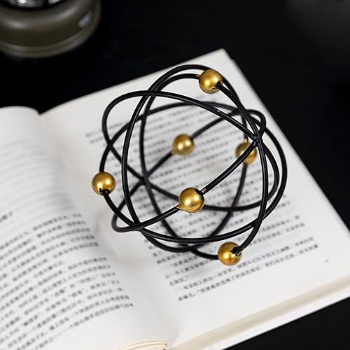 Miniatura 5 de Decoración de mesa geométrica moderna de 4.5 pulgadas, esfera decorativa de metal, elegante escultura negra con bolas doradas, decoración de mesa