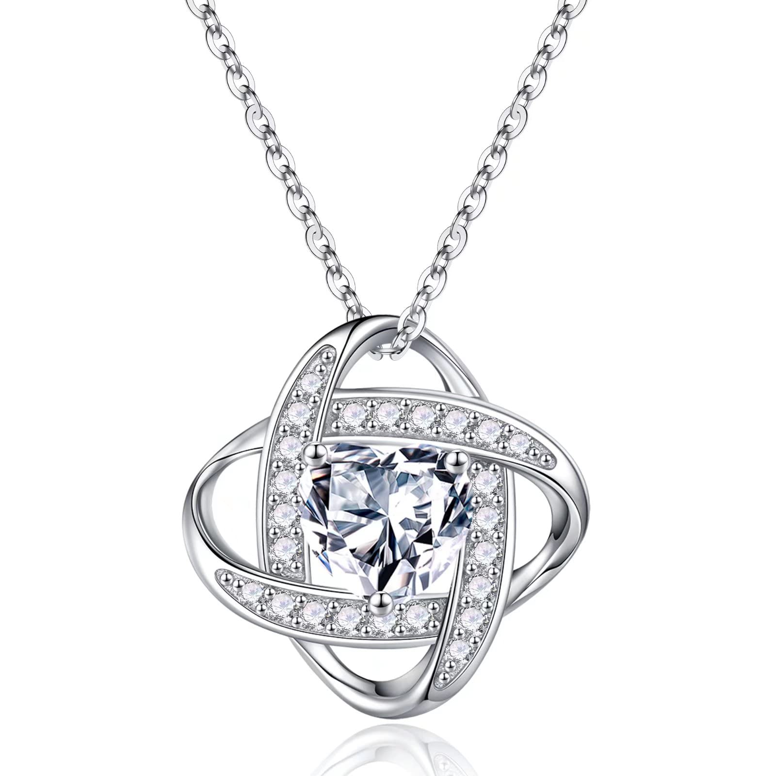 Iefil 925 Sterling Silver Love Knot Birthstone Necklace, Natural or Created Gemstone, Anniversary Birthday Gifts for Women, Jewelry Gifts for Wife Mom Girlfriend