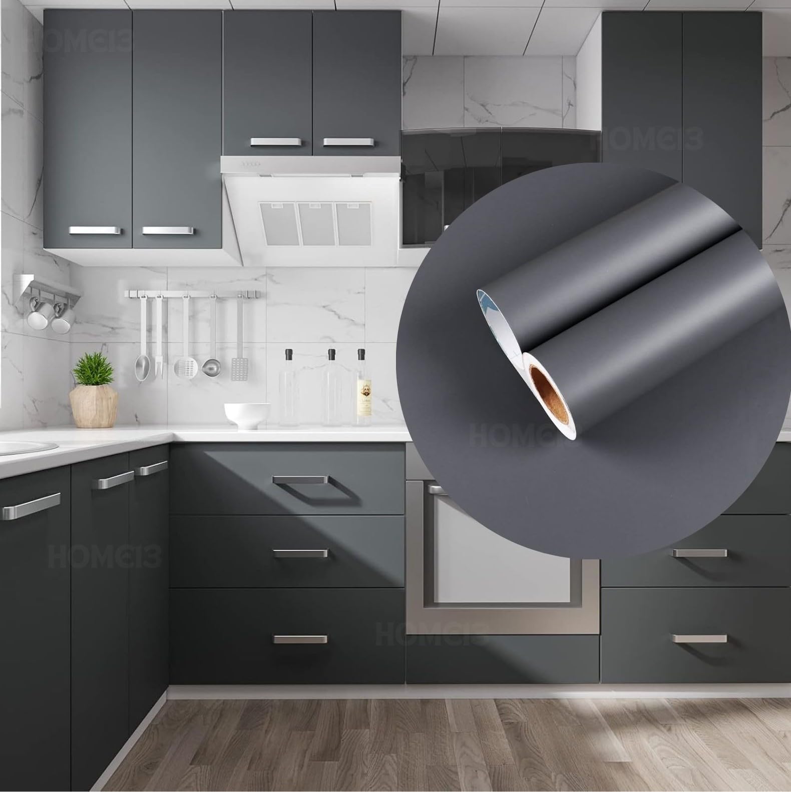 HOME13™ Matte Wallpaper Peel & Stick Contact Paper Decorative Self Adhesive Vinyl Wallpaper for Kitchen Cabinet Furniture Countertop Waterproof (24 x 48 inches, Dark Grey Matte Wallpaper) (B0BD8RZVC8) Amazon Price History, Amazon Price Tracker