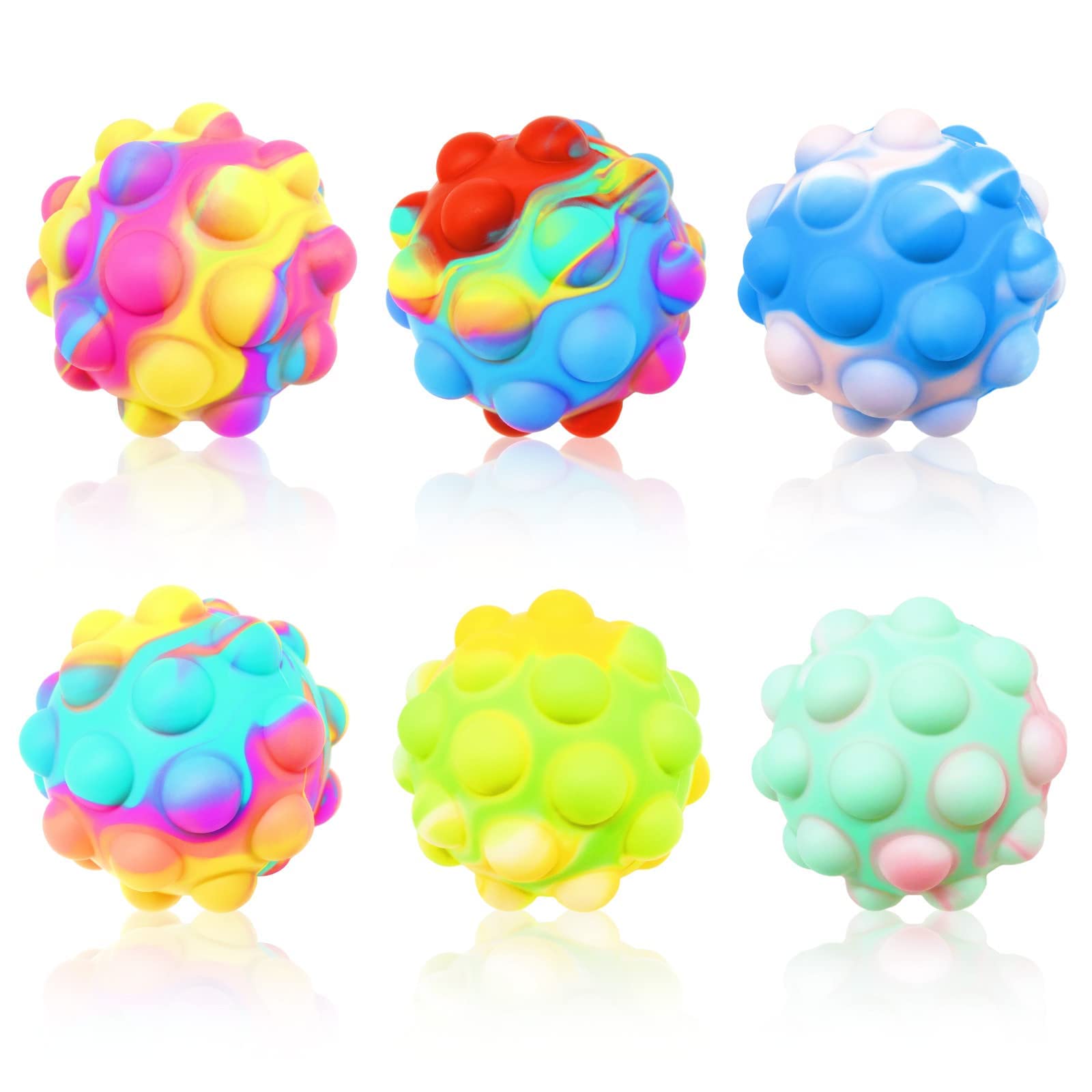 6 PCS 3D Pop Ball Bubble Sensory Fidget Toys Pack for Kids & Adults, Bouncing Ball Stress Relief Silicone Hand Toys, Pop Party Favour (Pop Ball)