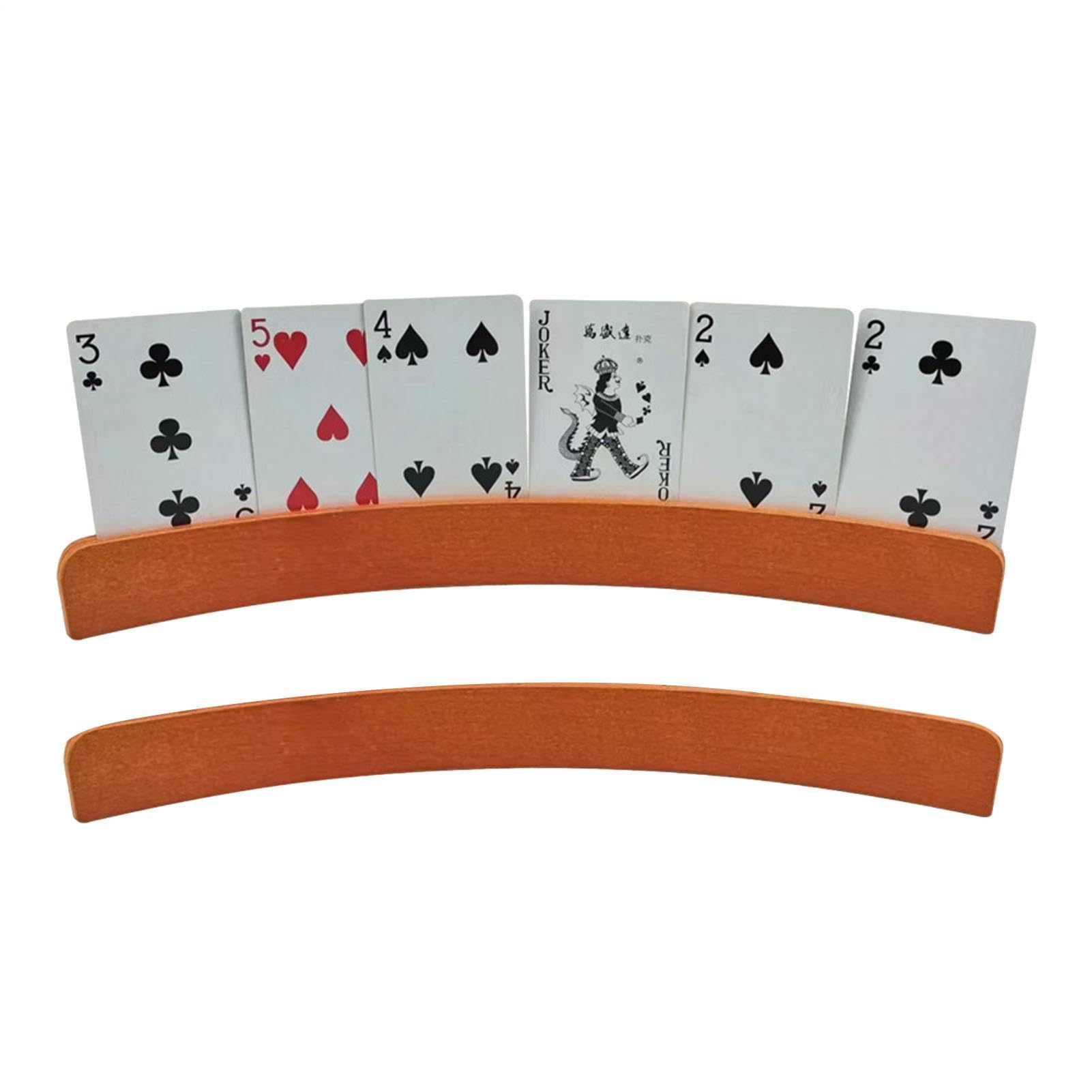 Playing Card Holder - Wooden Hands Free Card Organizer Stand, 2pcs Tabletop Rack Tray | Game Night Accessory for Poker, Canasta, Pinochle, Durable Holder for Adults Kids Seniors, Stable Playing