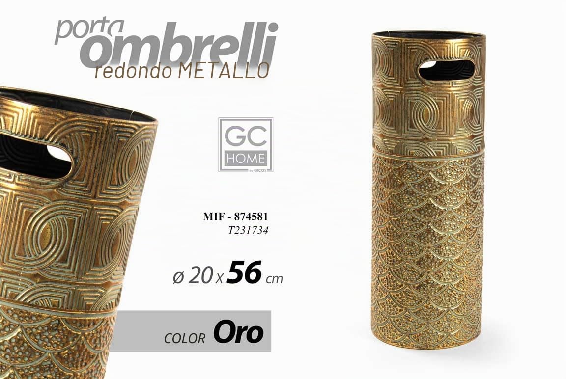 GICOS SRL Paragüero de hierro redondo dorado envejecido 20 x 56 cm