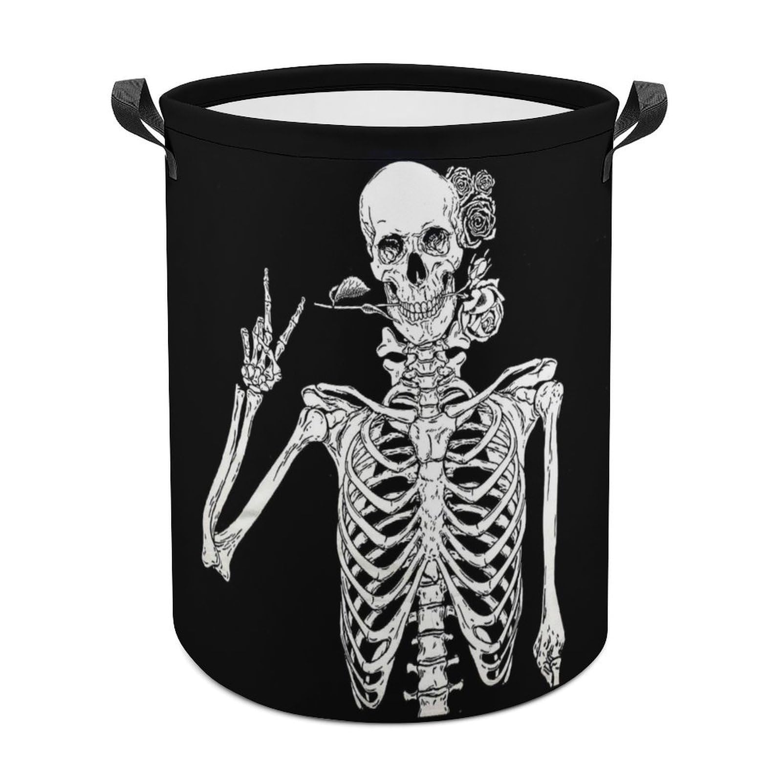 MHYRAC Laundry Hamper, Funny Rock And Roll Skeleton Skull Laundry Basket, Washing Basket with Handle