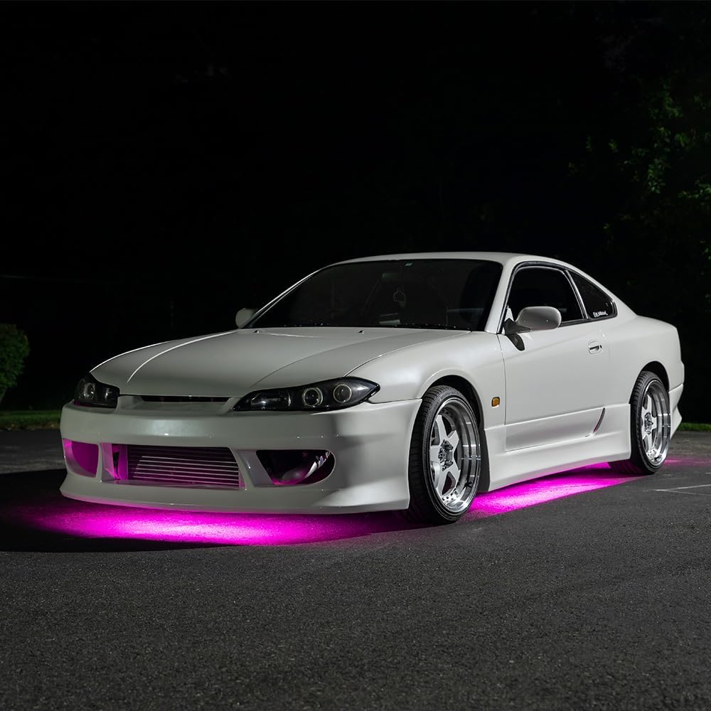 LEDGlow 4pc Pink LED Flexible Car Slimline Underbody Underglow Accent Neon Lighting Kit - 4 Unique Patterns - Water Resistant, Low Profile Light Tubes - Includes Control Box & Remote