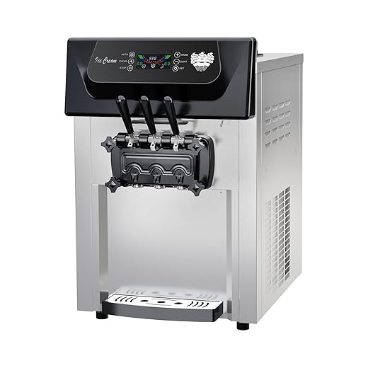 Commercial Soft Serve Ice Cream Maker Machine 3 Head Countertop, 2200W Heavy-Duty Frozen Yogurt Dispenser for Restaurants, Fast Serving & Easy Clean (YKF-8216T, 110V)