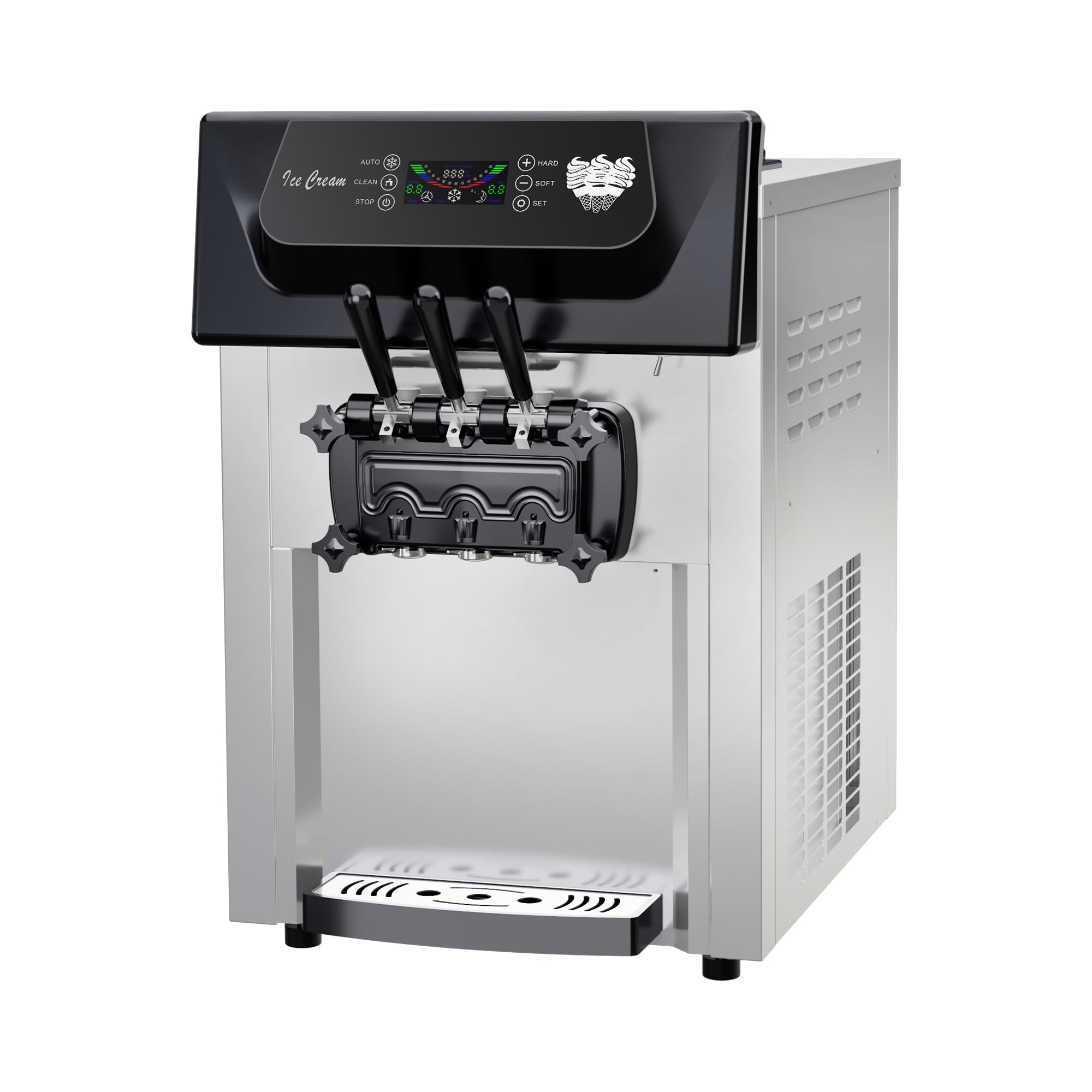 Commercial Soft Serve Ice Cream Maker Machine 3 Head Countertop 2200W Heavy-Duty Frozen Yogurt Dispenser for Restaurants Fast