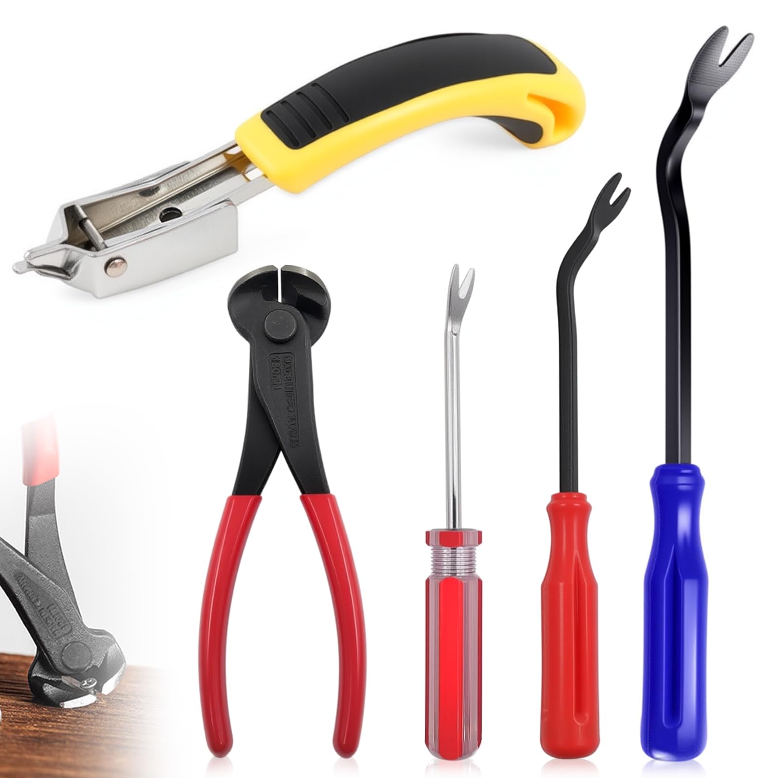 Sxtdkmj Red/Blue 5 Pcs Nail Puller Set, Staple Remover Tools Pry Tool Carpenters Pincers For Furniture Floor Wall Photo Frame