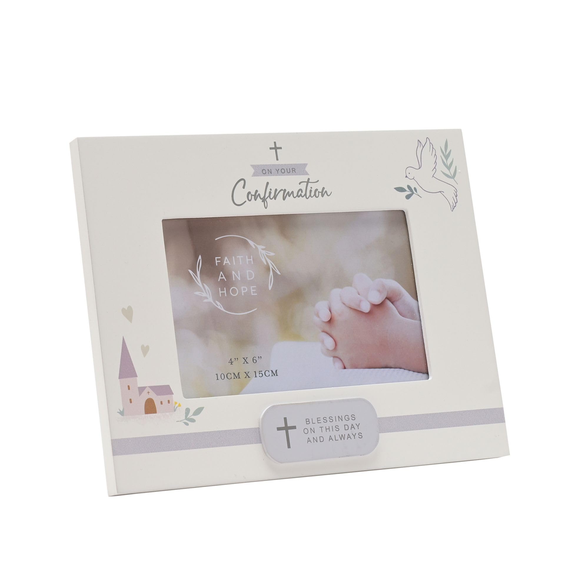 Widdop And Co White Widdop Faith And Hope Plaque Confirmation Photo Frame - 4" X 6" - Wooden Material - Religious Commerative Gift Picture Frame
