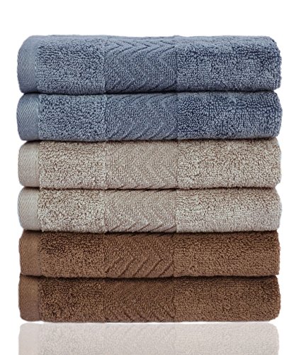 Cleanbear Cotton Washcloths Bath Wash Cloth Set 13 x 13 Inches, 6-Pack Face Cloths with 3 Colors