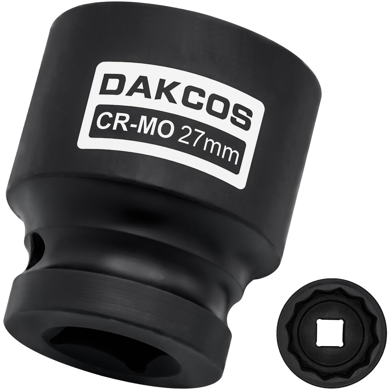Dakcos Black 1/2" Drive 27Mm Socket 12 Ponit Impact Wrench Socket Drive Shaft Tool Power, Cr-Mo