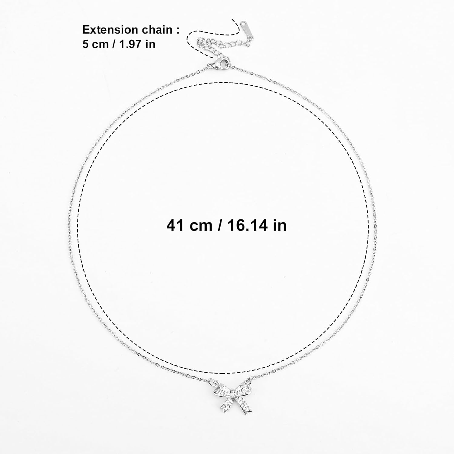Bow Necklace, Silver Bow Pendant Necklace Elegant Bow Tie Necklace Dainty Ribbon Bowknot Chain for Women Jewelry Gift Fashion Accessories - Image 2