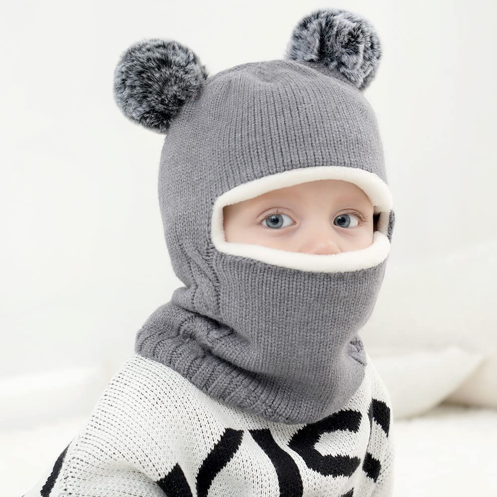 Baby-Wintermütze, Schal, Set, Unisex, Säugling, Kleinkind, Kinder, Mütze, Schal, Marineblau und Grau, 2-5 Jahre