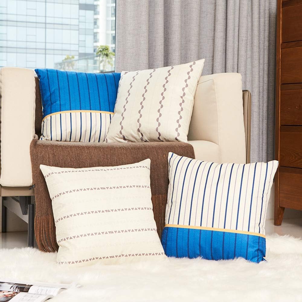 INSHERE Stripe Pattern Decorative Pillowcases Square Cushion Cover Home Decor Throw Pillow Covers for Couch Sofa Bed,18 X 18 Inches,4 Pack