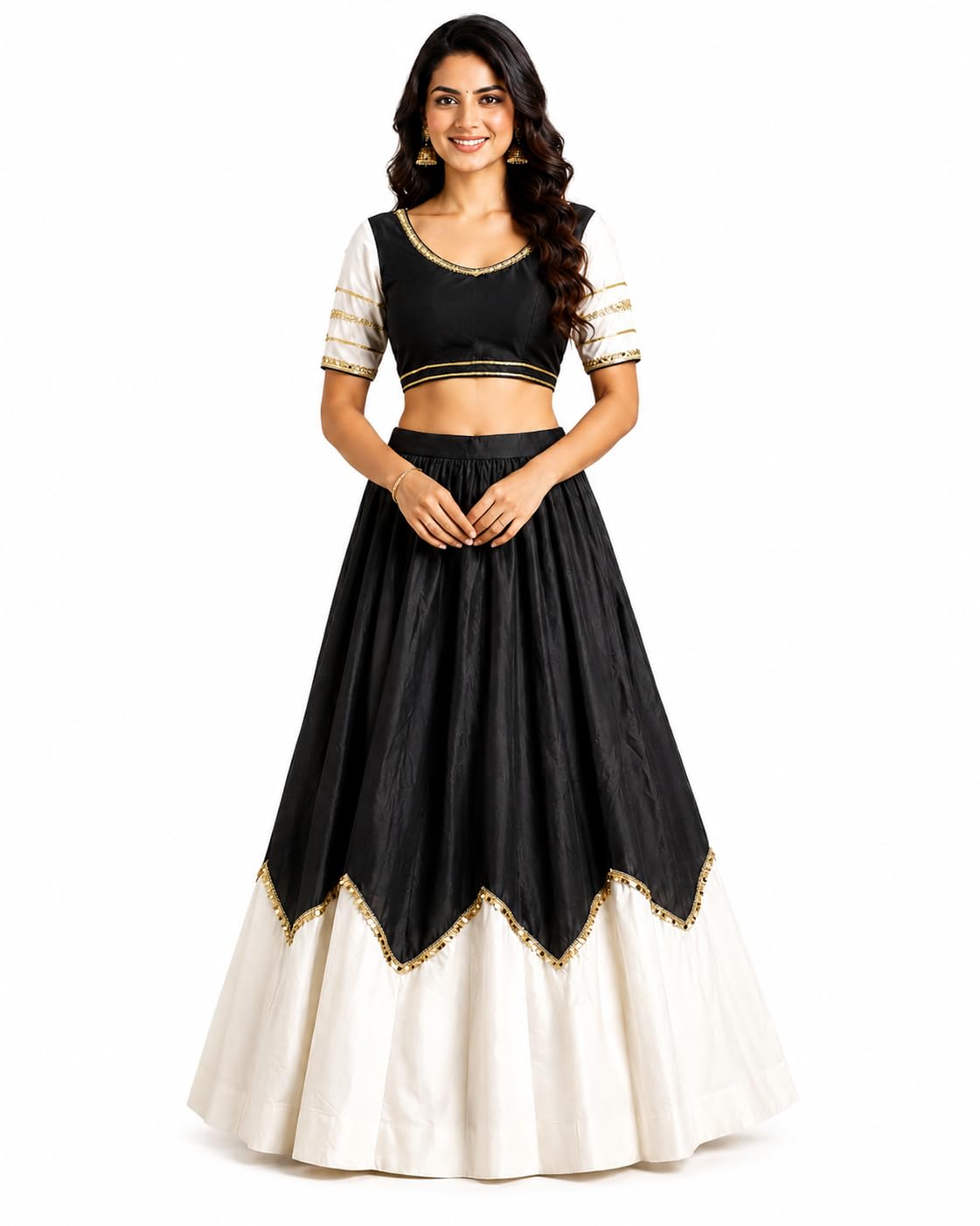desi butik Cotton Silk Black-White Stitched Lehenga for Navratri-picture-10