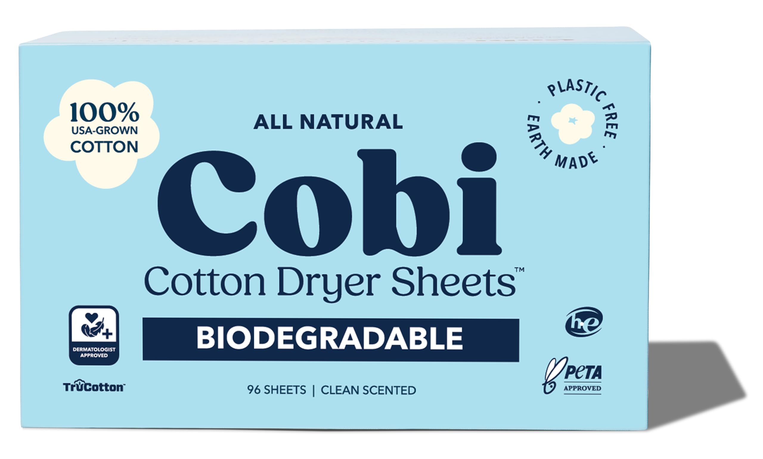 Cobi biologisch abbaubare, ungiftige Trocknerblätter – natürlich duftende Baumwoll-Trocknerblätter – umweltfreundlich, pflanzlich, plastikfrei (96, parfümiert)