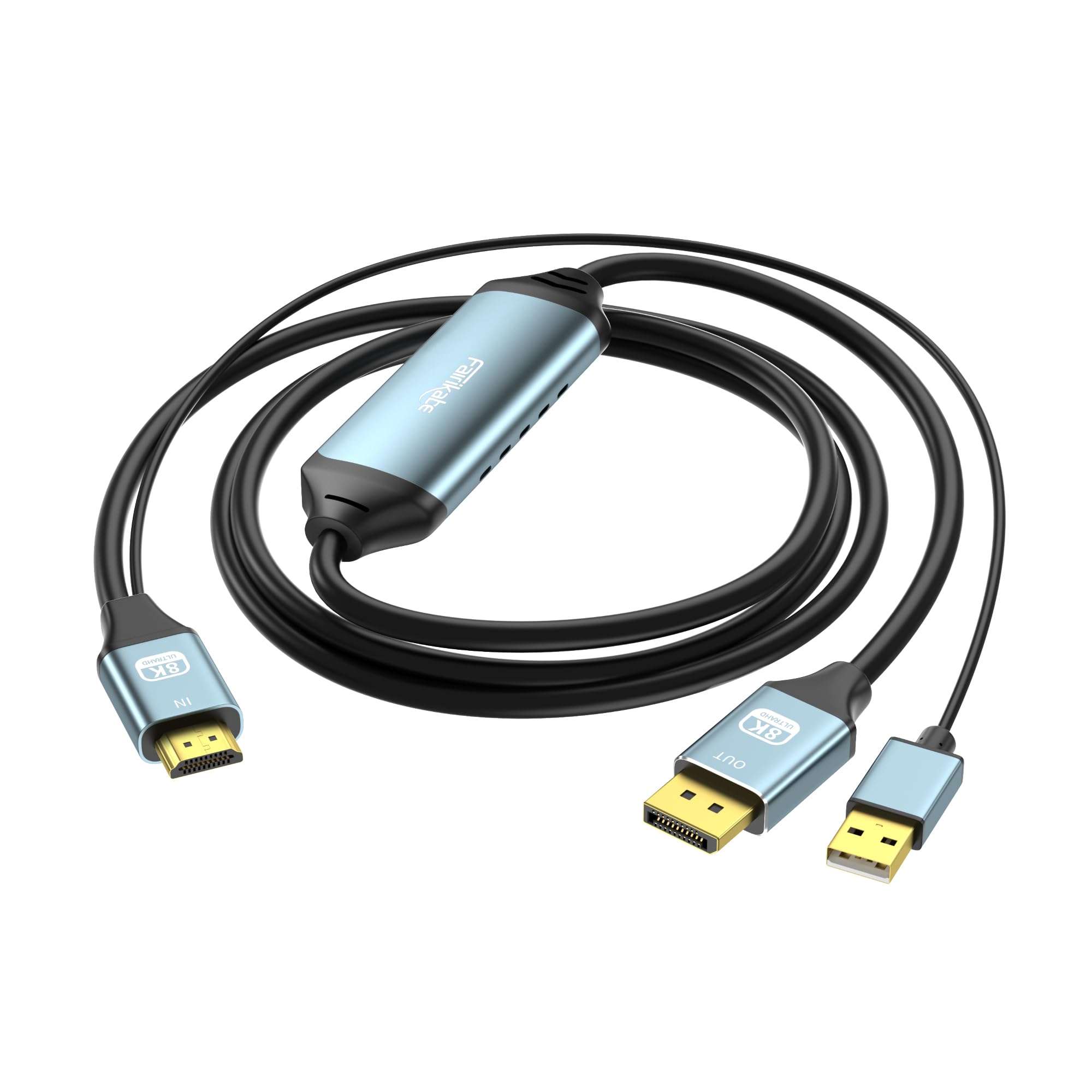 fairikabe Adaptateur HDMI vers DisplayPort 8K@60Hz, 4K@144Hz / 4K@120Hz / 2K@240Hz, 1.5M — Convertisseur de source HDMI vers moniteur DP, pour PS5, Xbox Series X, PC Gamer